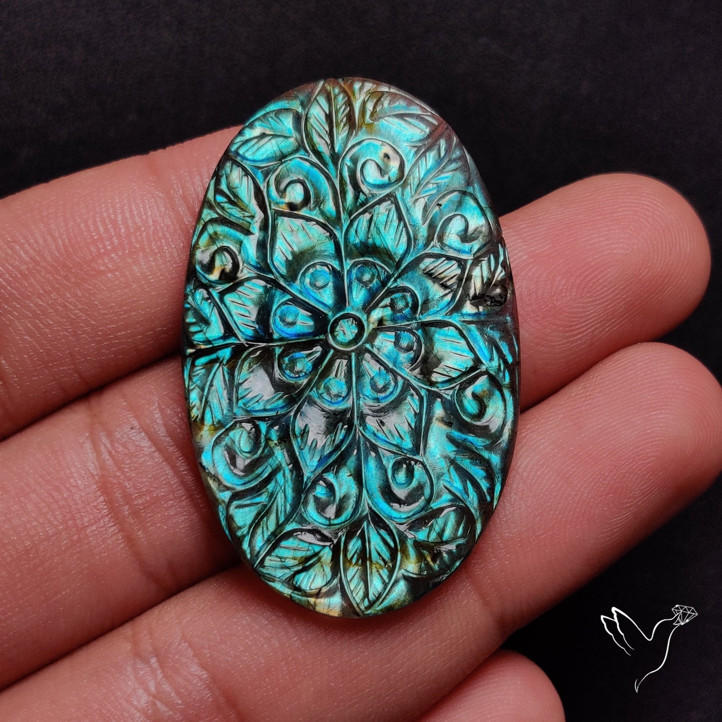 Labradorite Mughal Carving Handcarved