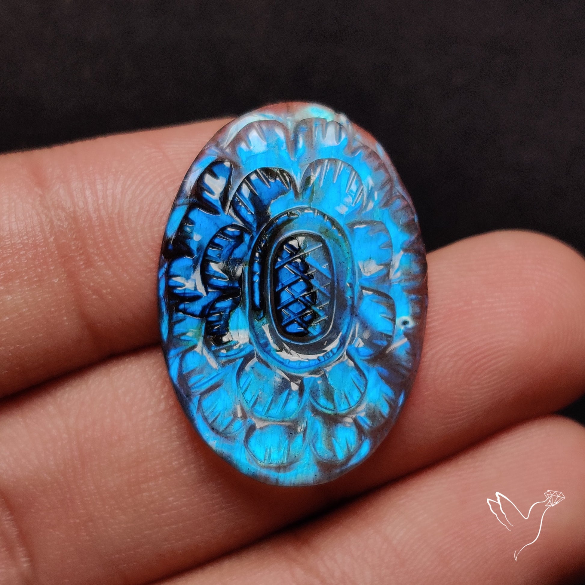 Labradorite Mughal Carving Handcarved