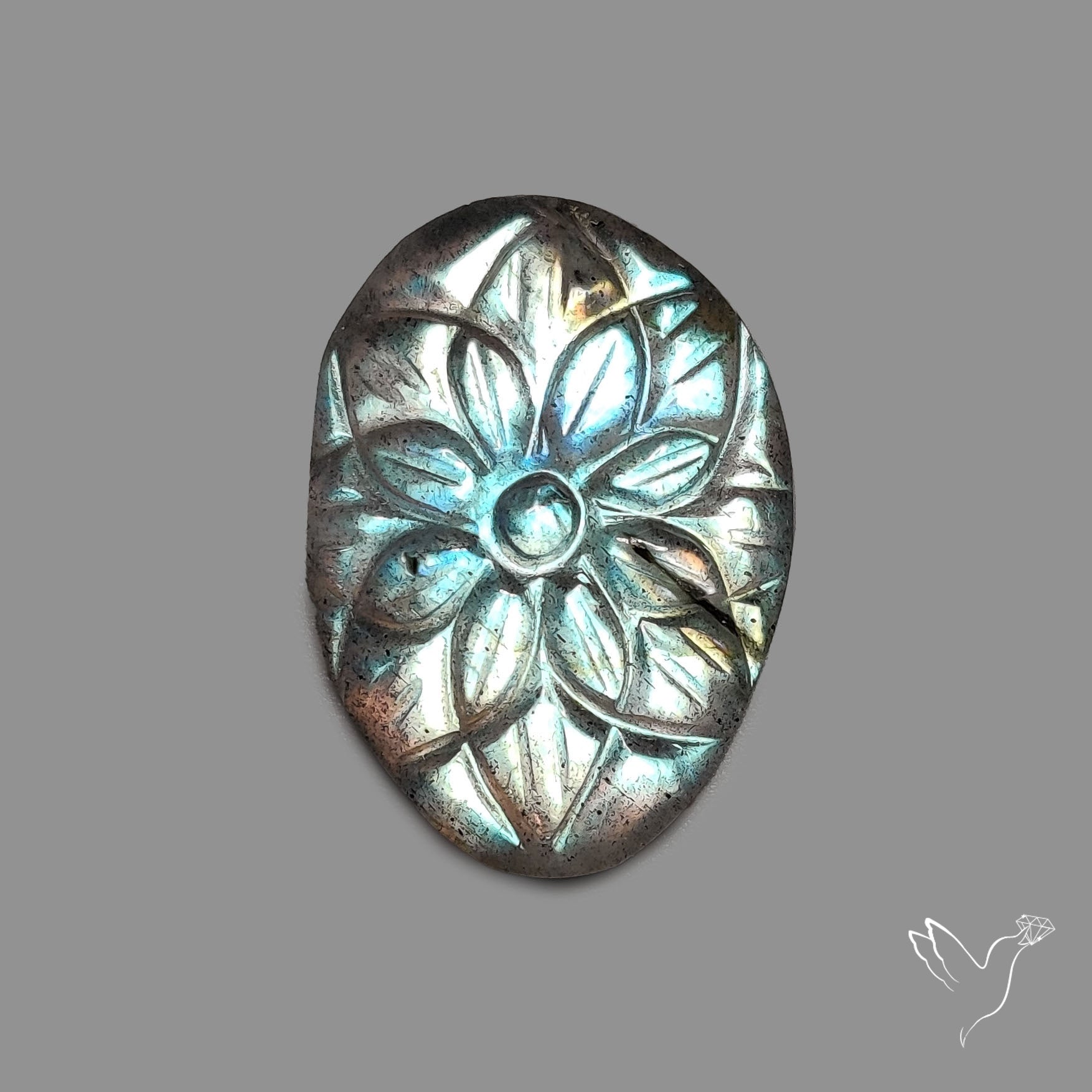 Labradorite Mughal Carving Handcarved