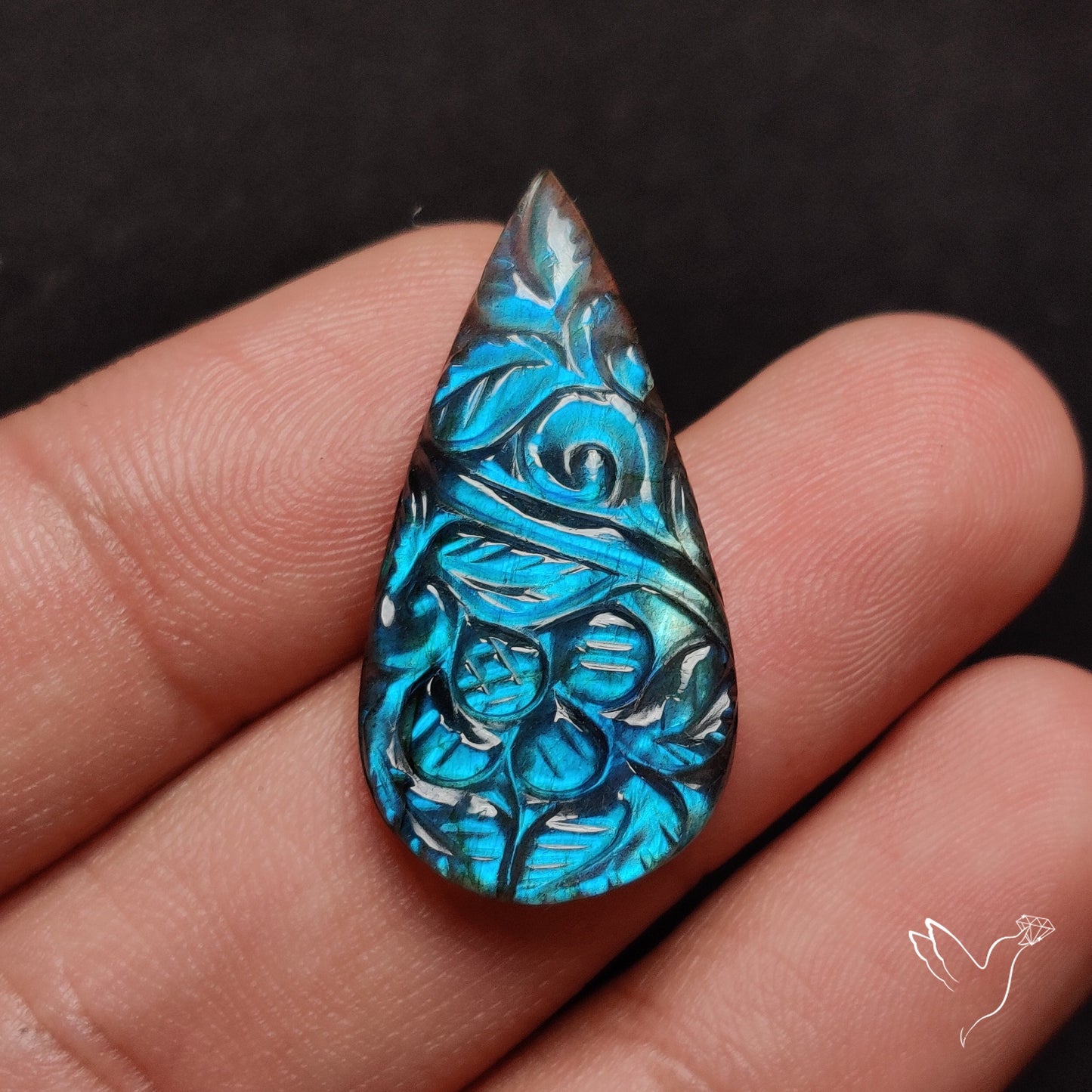 Labradorite Mughal Carving Handcarved