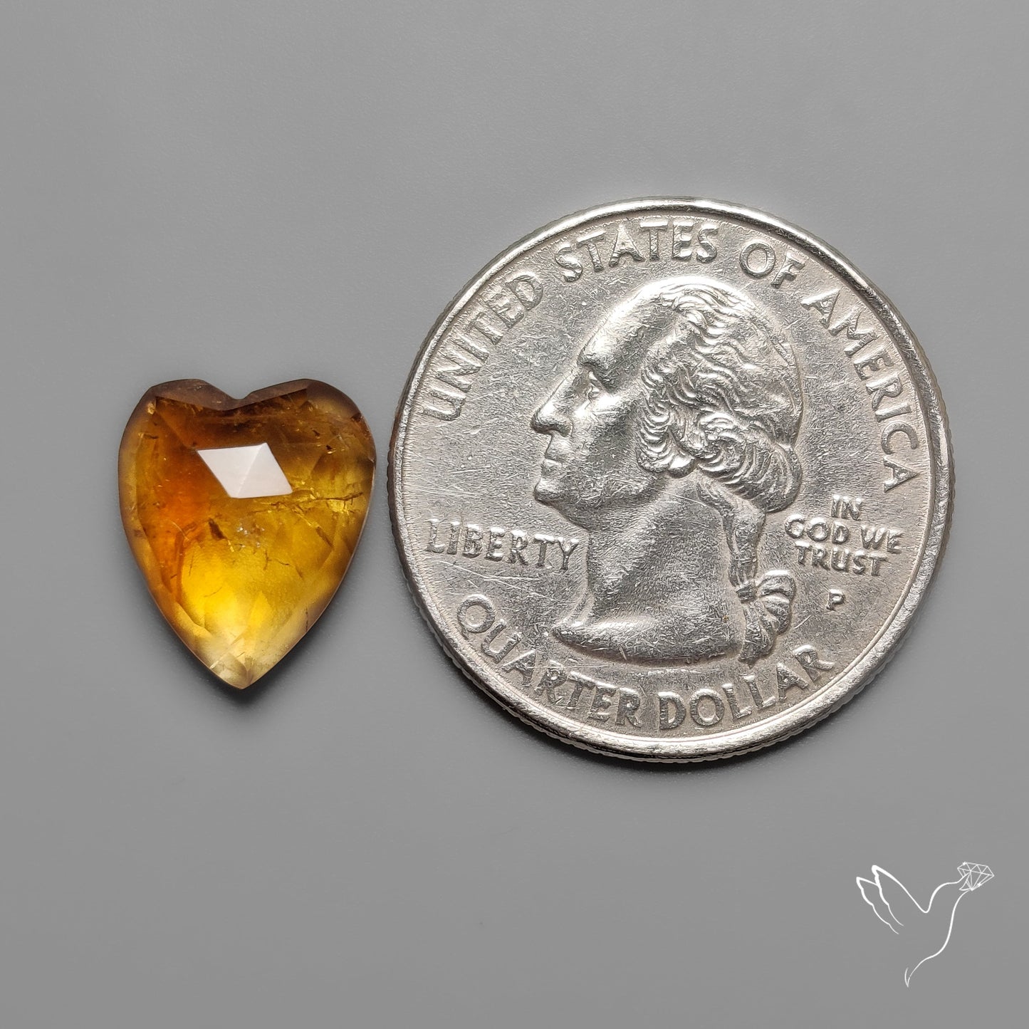 Citrine Rose Cut Heart Carving