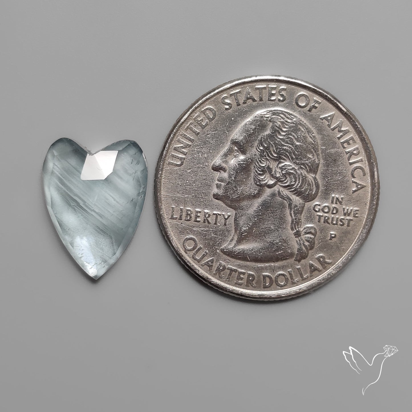 Moss Aquamarine Rose Cut Heart Carving