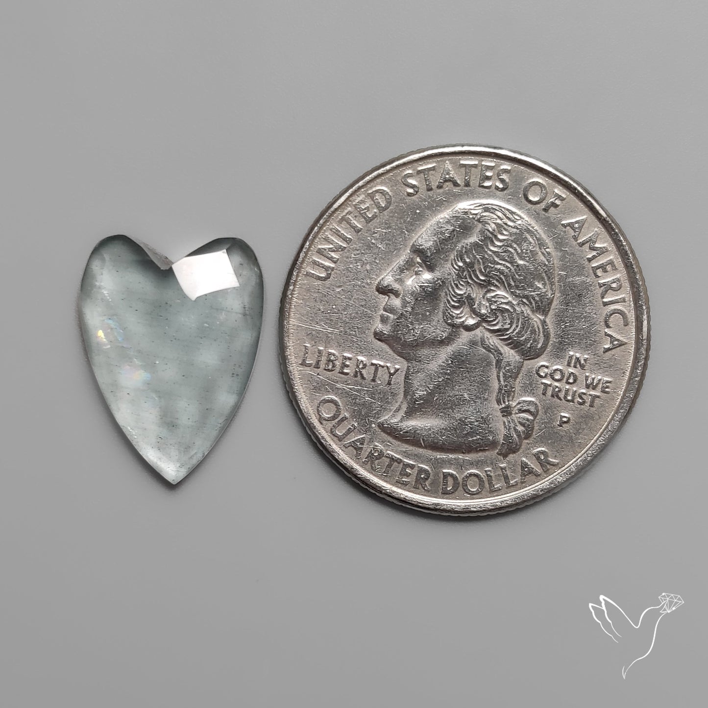 Moss Aquamarine Rose Cut Heart Carving