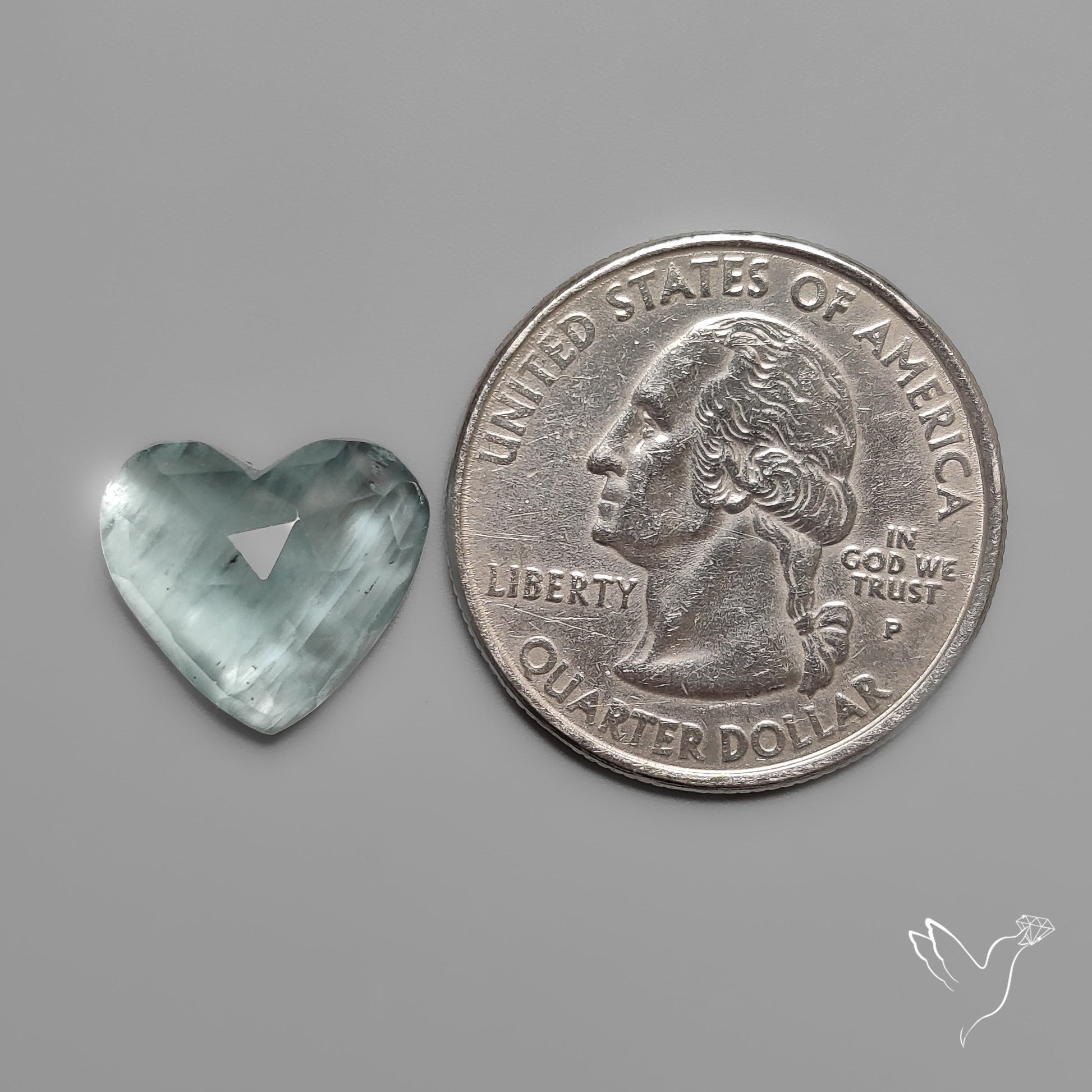 Moss Aquamarine Rose Cut Heart Carving