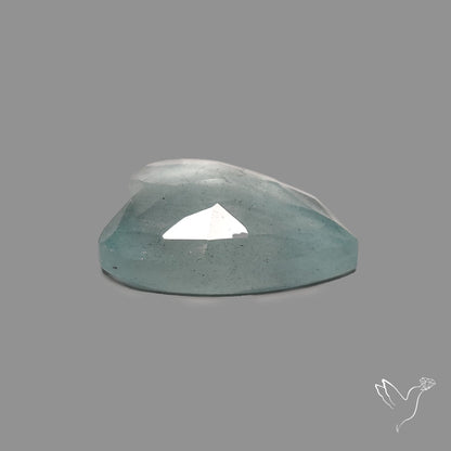 Moss Aquamarine Rose Cut Heart Carving with rare Cats Eye Effect