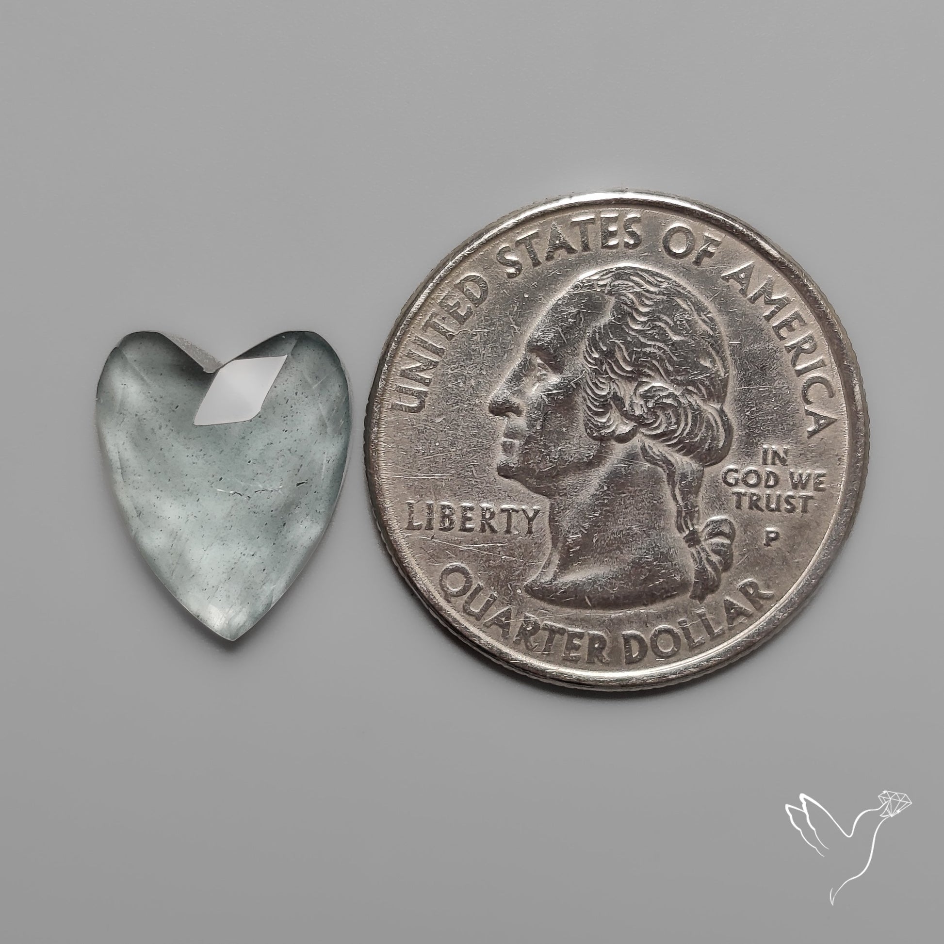 Moss Aquamarine Rose Cut Heart Carving with rare Cats Eye Effect