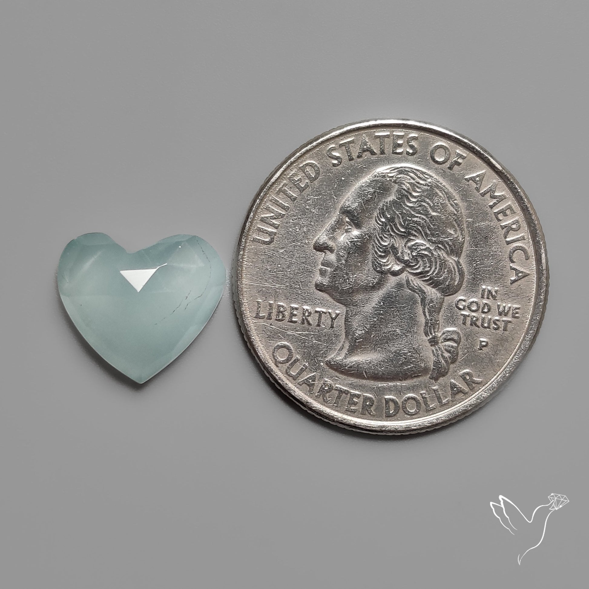 Moss Aquamarine Rose Cut Heart Carving