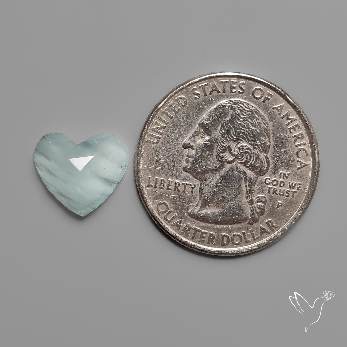 Moss Aquamarine Rose Cut Heart Carving