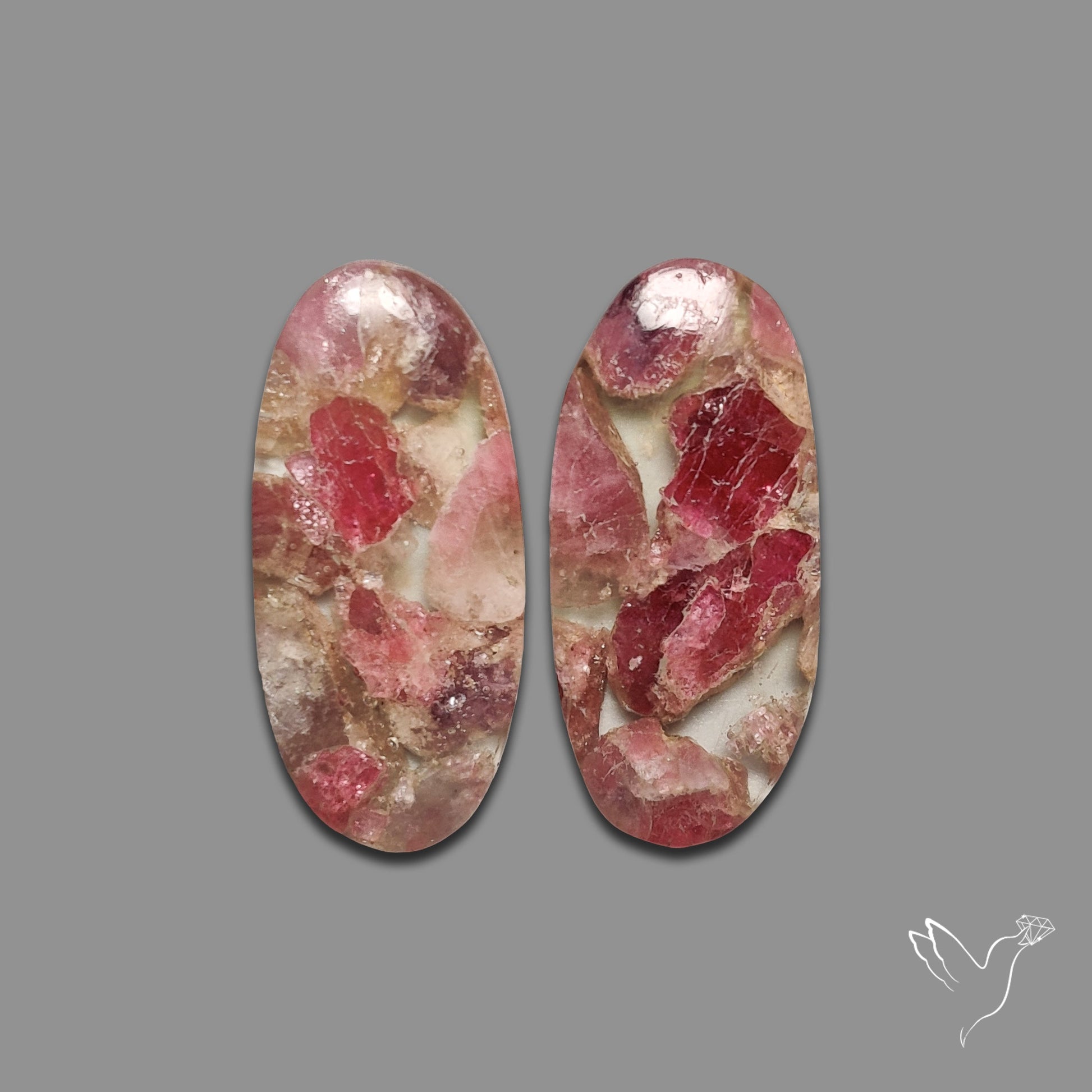Pink Tourmaline Mosaic In Quartz Pair
