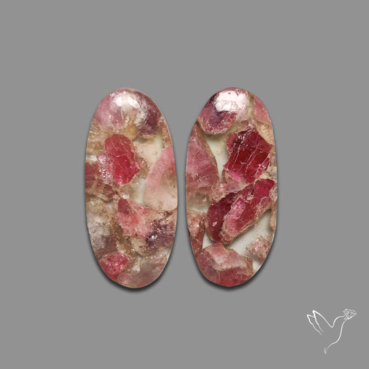 Pink Tourmaline Mosaic In Quartz Pair