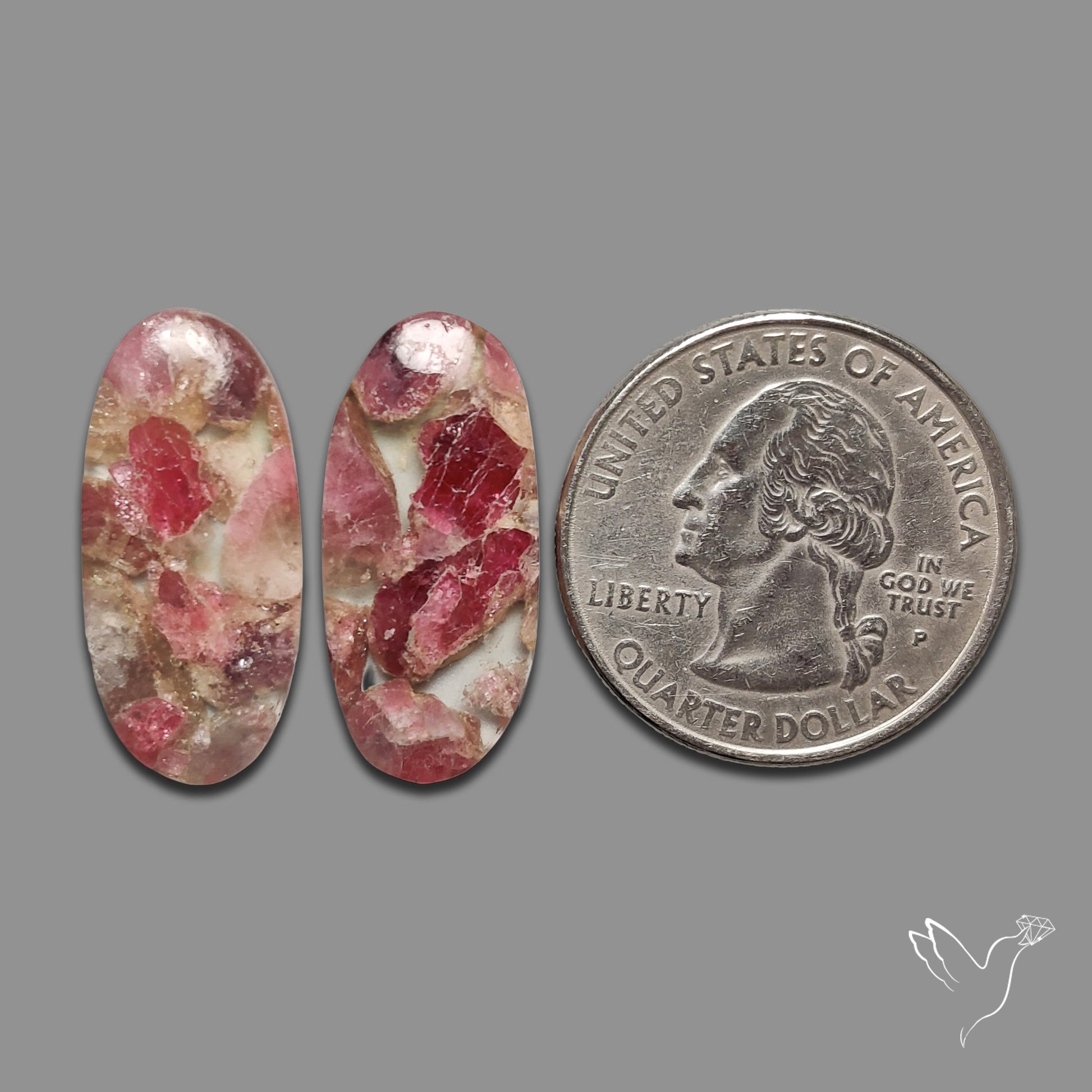Pink Tourmaline Mosaic In Quartz Pair
