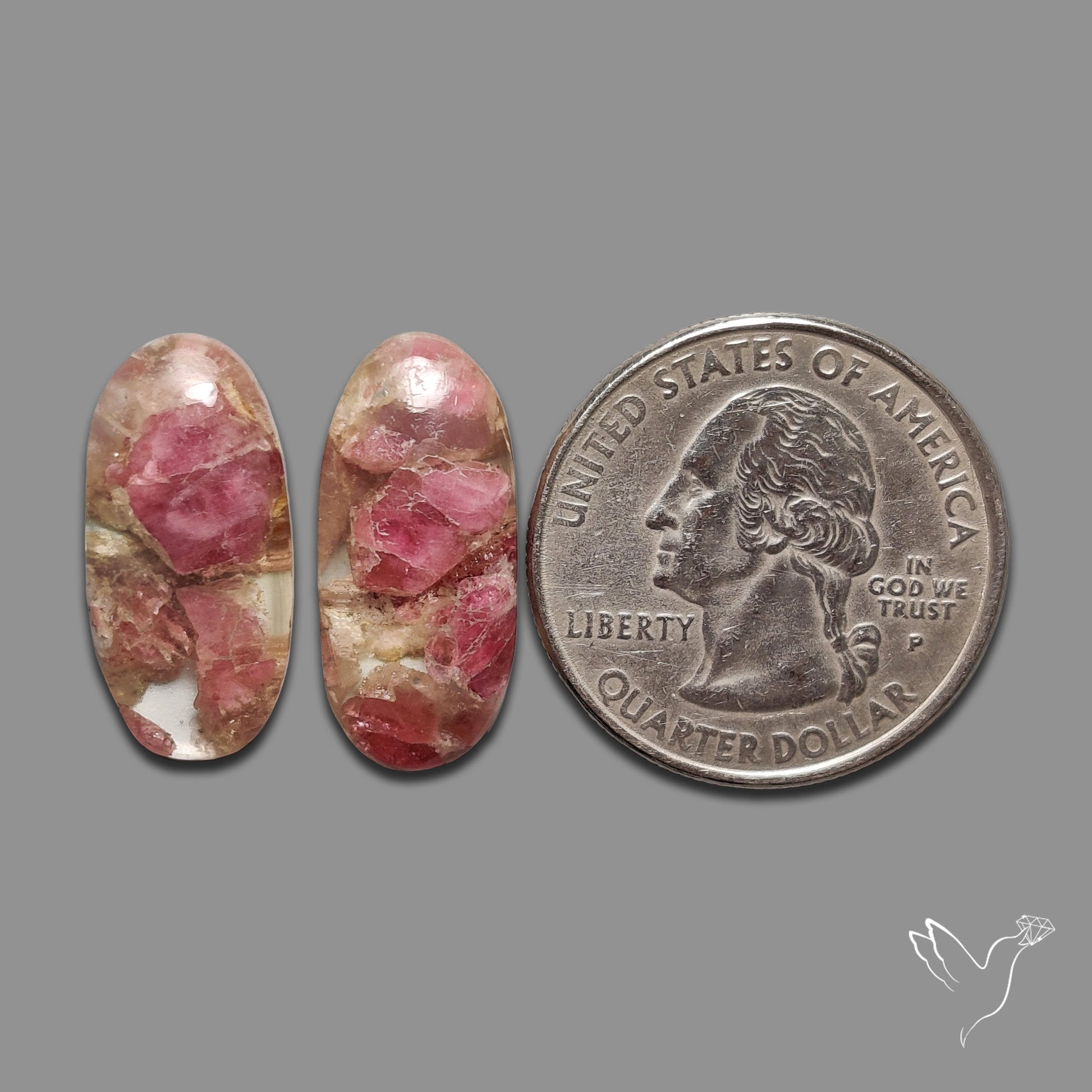 Pink Tourmaline Mosaic In Quartz Pair