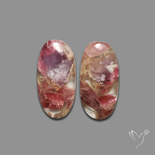 Pink Tourmaline Mosaic In Quartz Pair