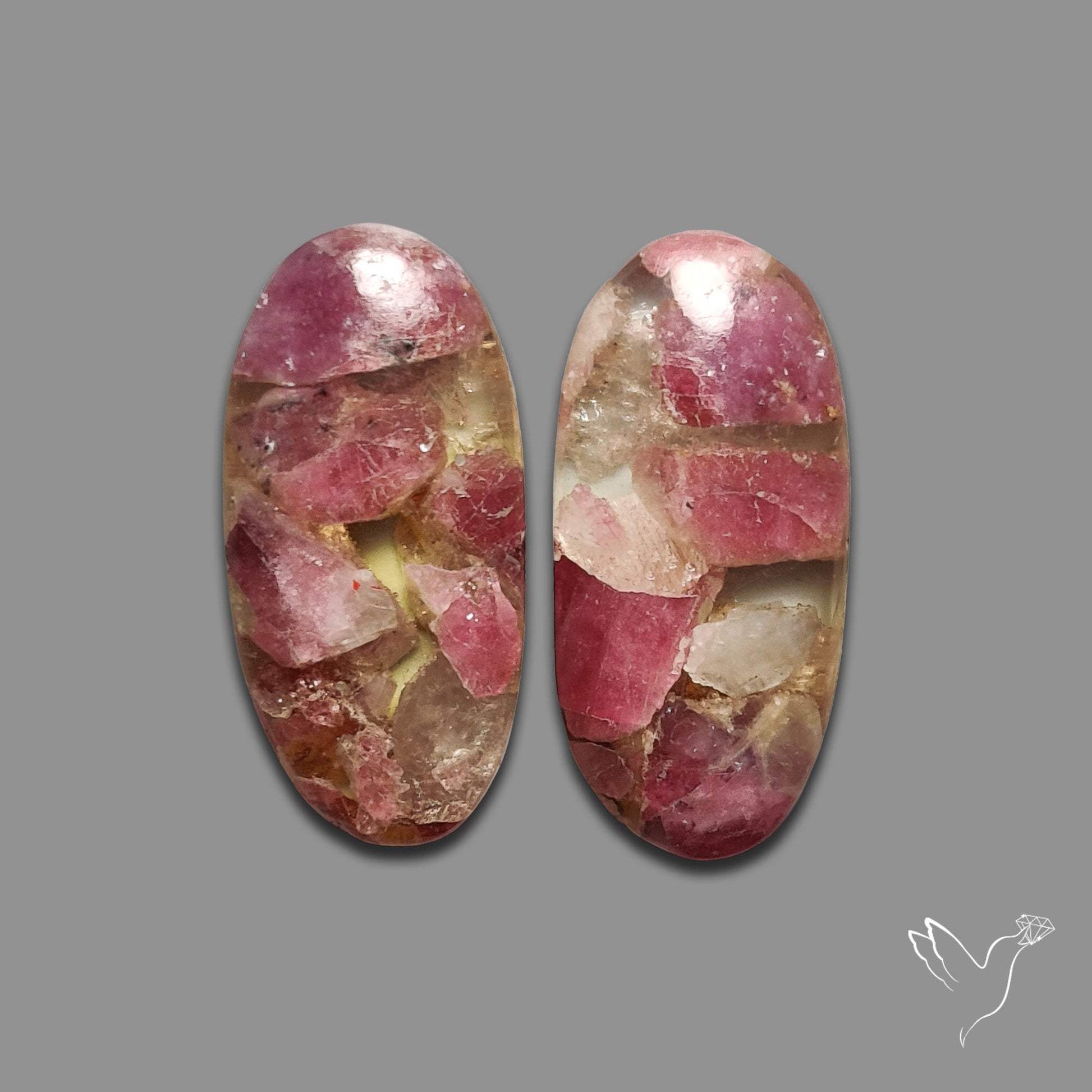 Pink Tourmaline Mosaic In Quartz Pair