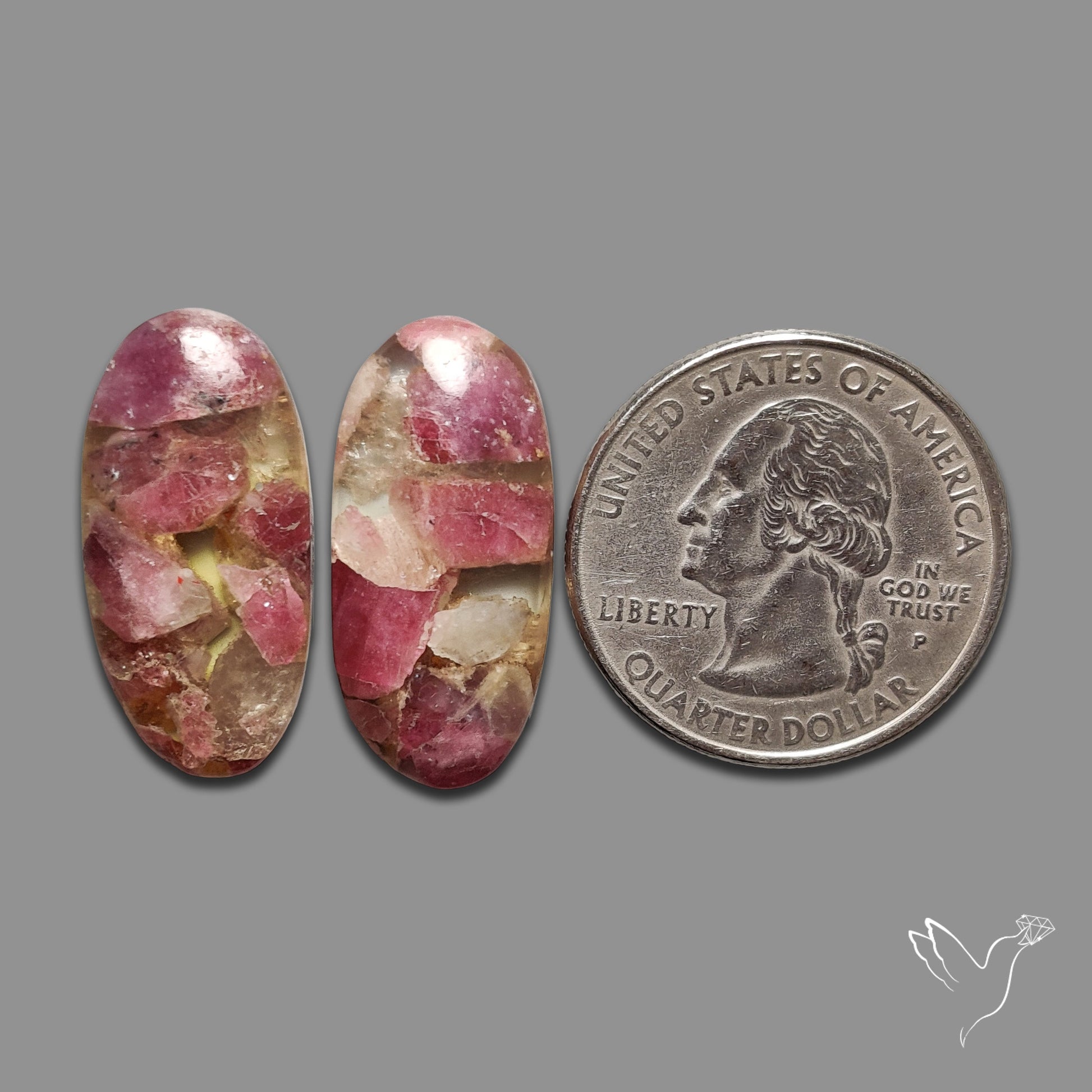 Pink Tourmaline Mosaic In Quartz Pair
