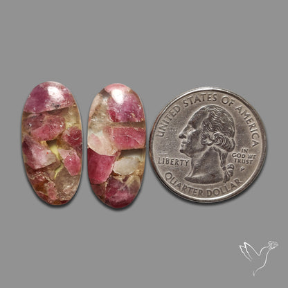 Pink Tourmaline Mosaic In Quartz Pair
