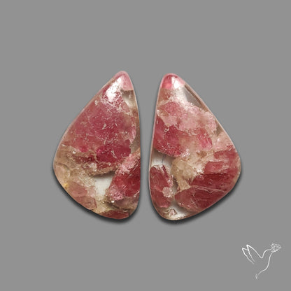 Pink Tourmaline Mosaic In Quartz Pair