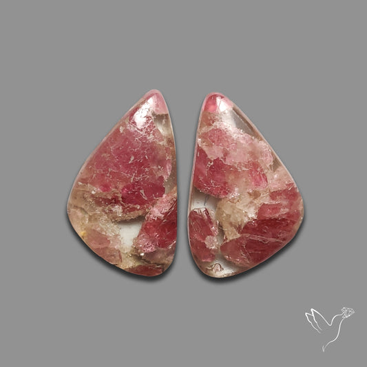 Pink Tourmaline Mosaic In Quartz Pair