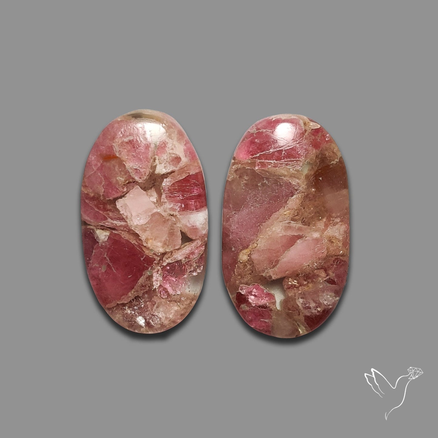 Pink Tourmaline Mosaic In Quartz Pair