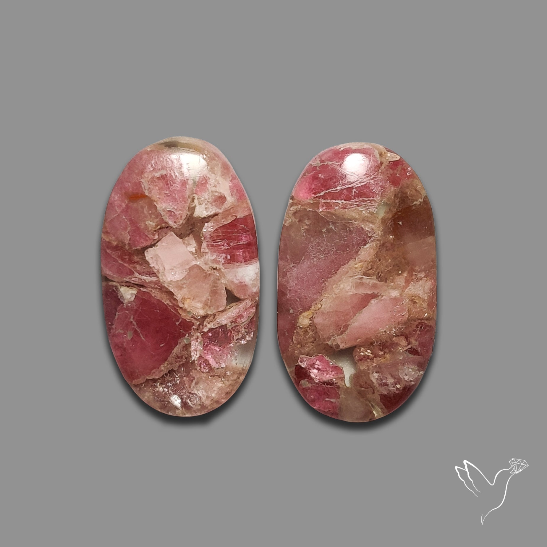 Pink Tourmaline Mosaic In Quartz Pair