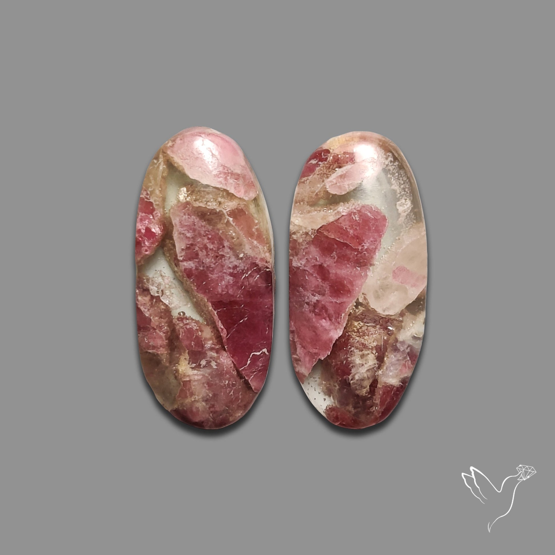 Pink Tourmaline Mosaic In Quartz Pair