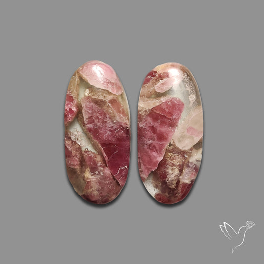 Pink Tourmaline Mosaic In Quartz Pair