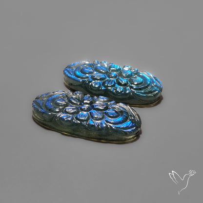 Blue Labradorite Mughal Carving Pair