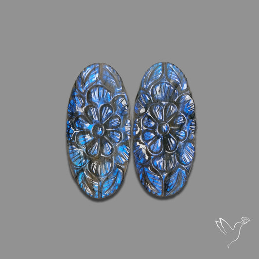 Blue Labradorite Mughal Carving Pair
