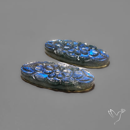 Blue Labradorite Mughal Carving Pair