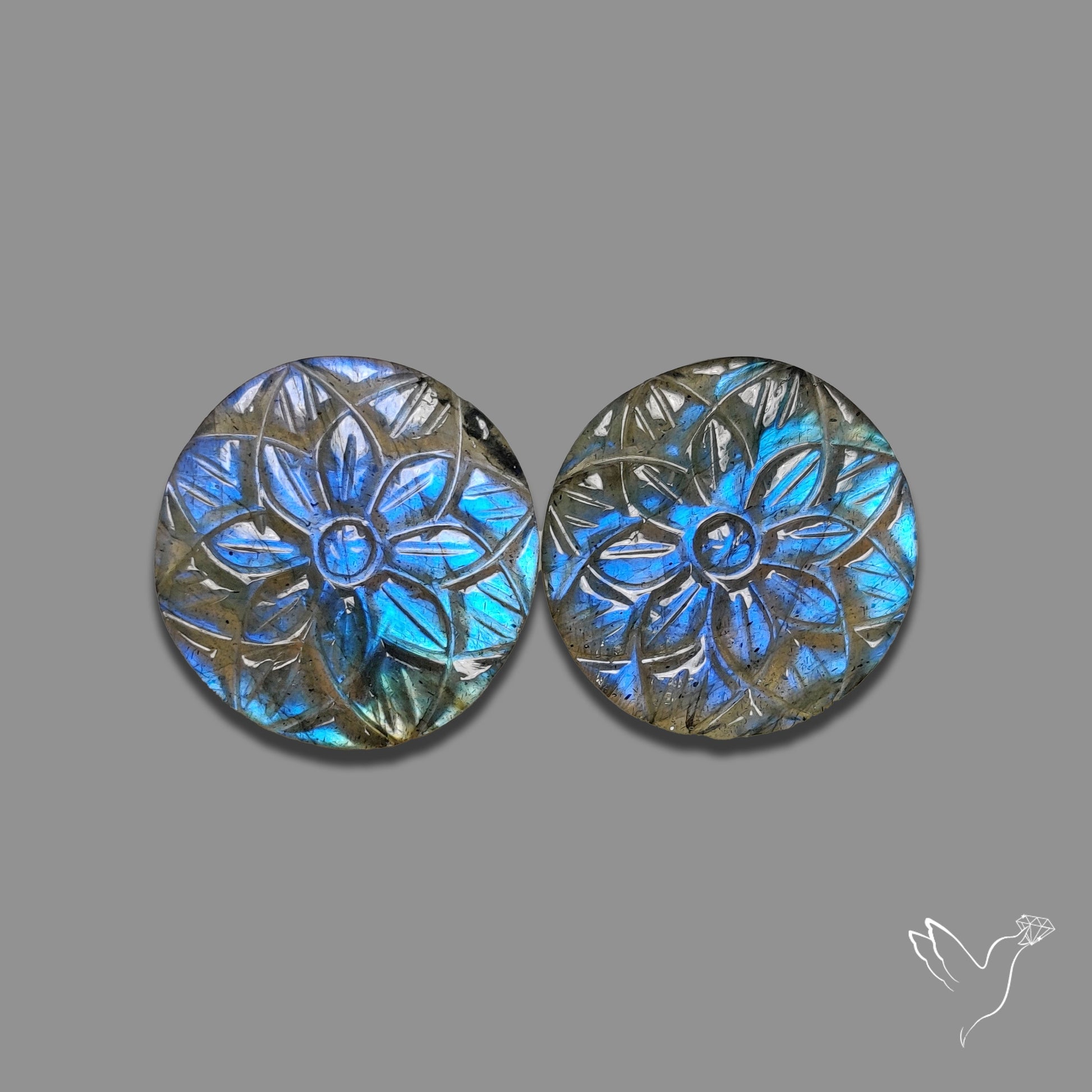 Blue Labradorite Mughal Carving Pair