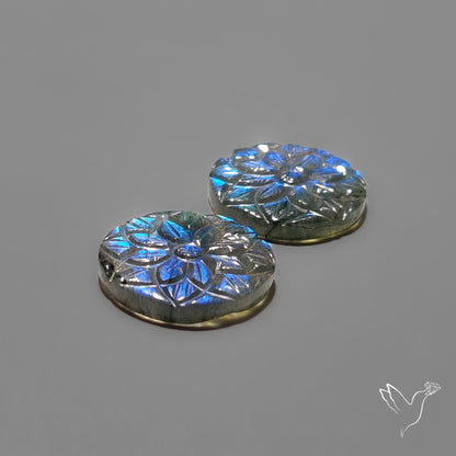 Blue Labradorite Mughal Carving Pair