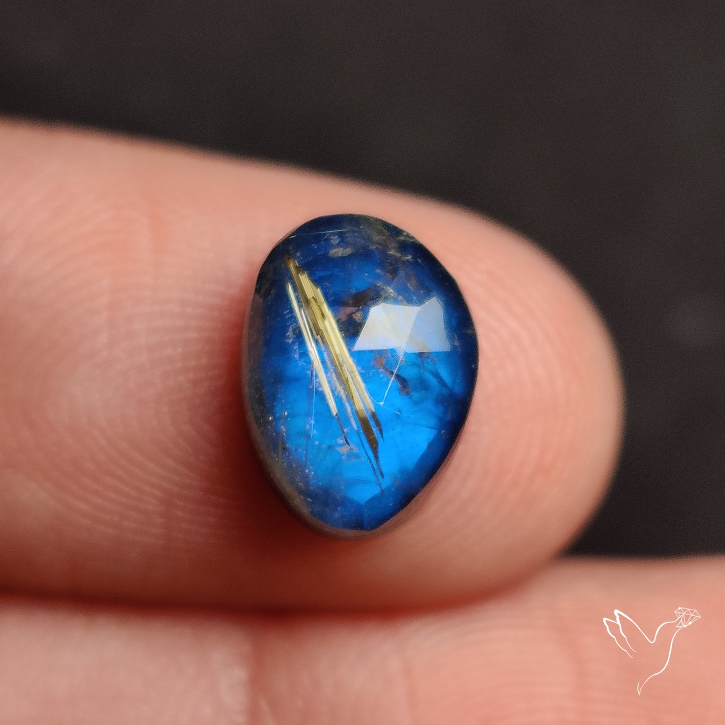 Rose Cut Golden Rutilated Quartz With Blue Labradorite Doublet