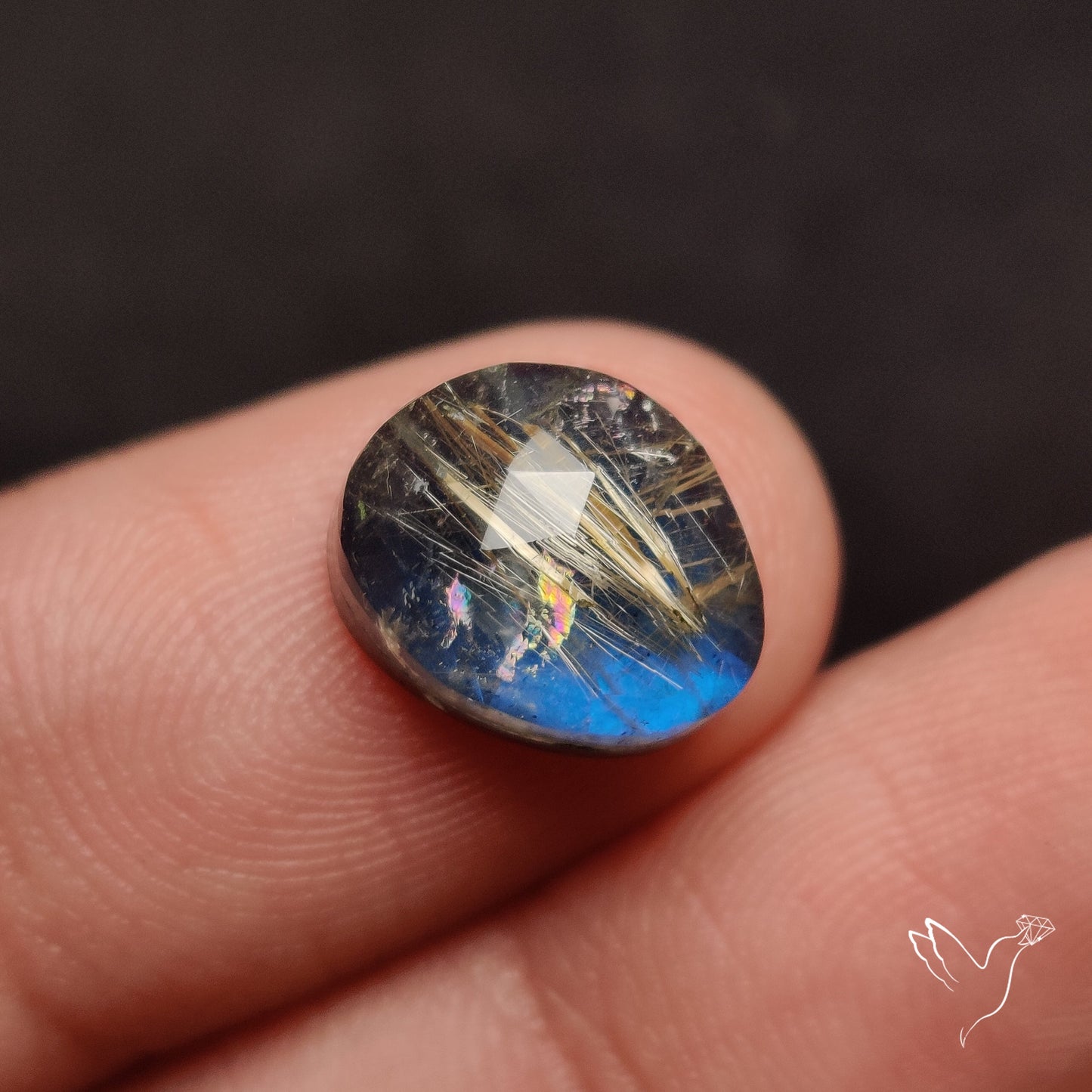 Rose Cut Golden Rutilated Quartz With Blue Labradorite Doublet