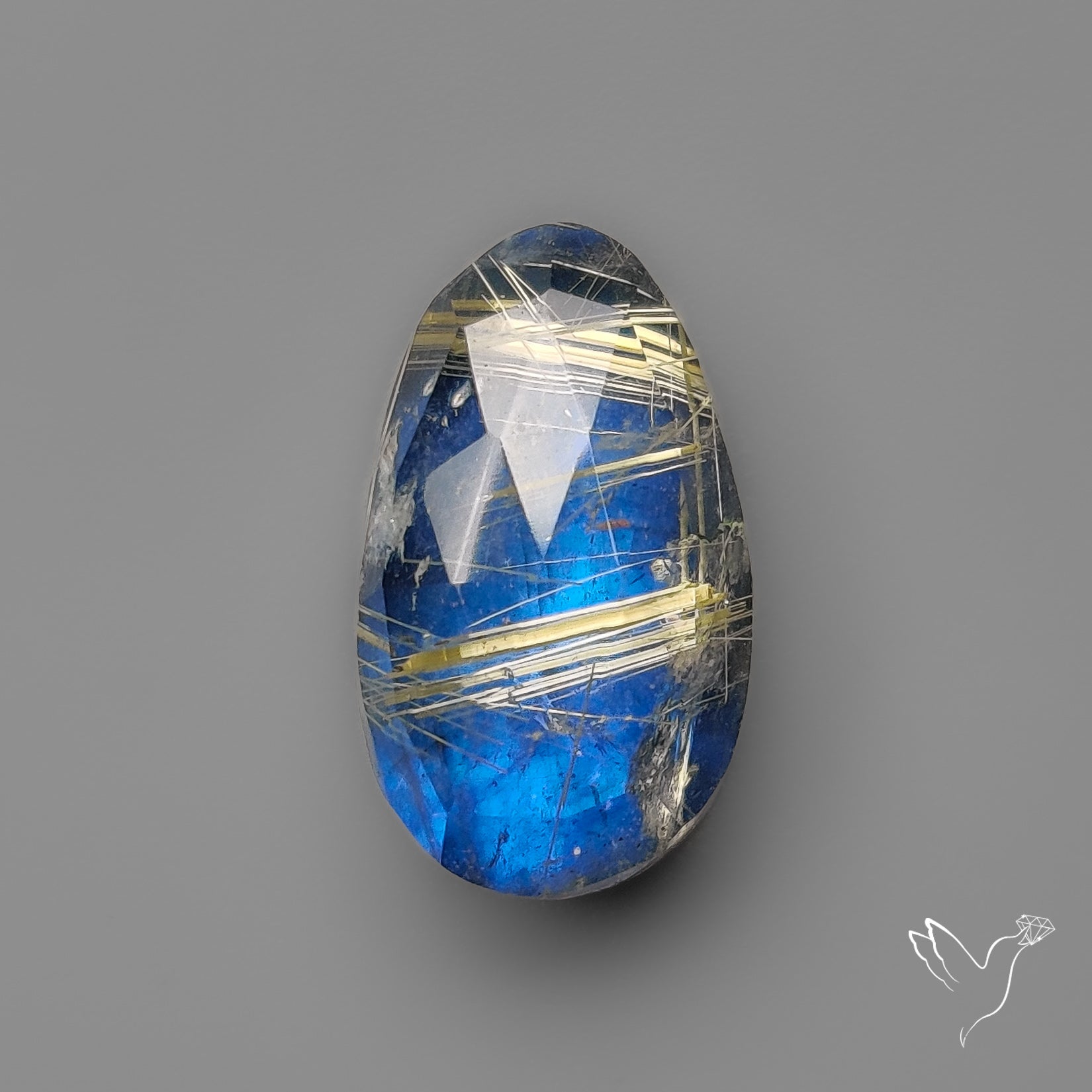 Rose Cut Golden Rutilated Quartz With Blue Labradorite Doublet