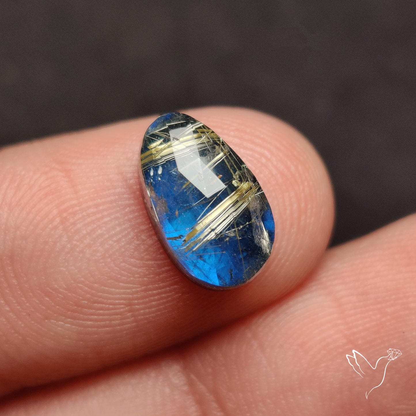 Rose Cut Golden Rutilated Quartz With Blue Labradorite Doublet