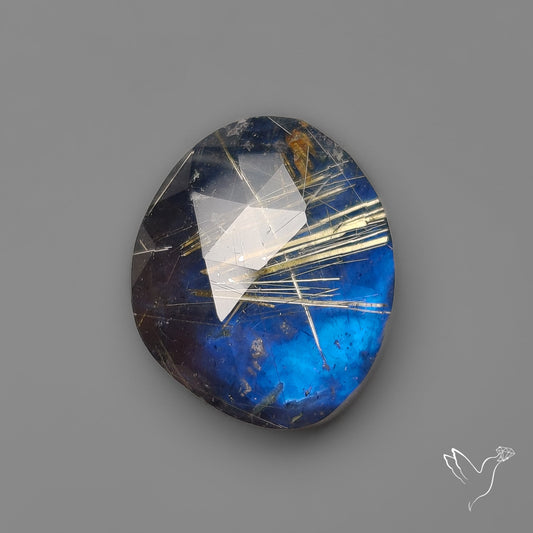 Rose Cut Golden Rutilated Quartz With Blue Labradorite Doublet