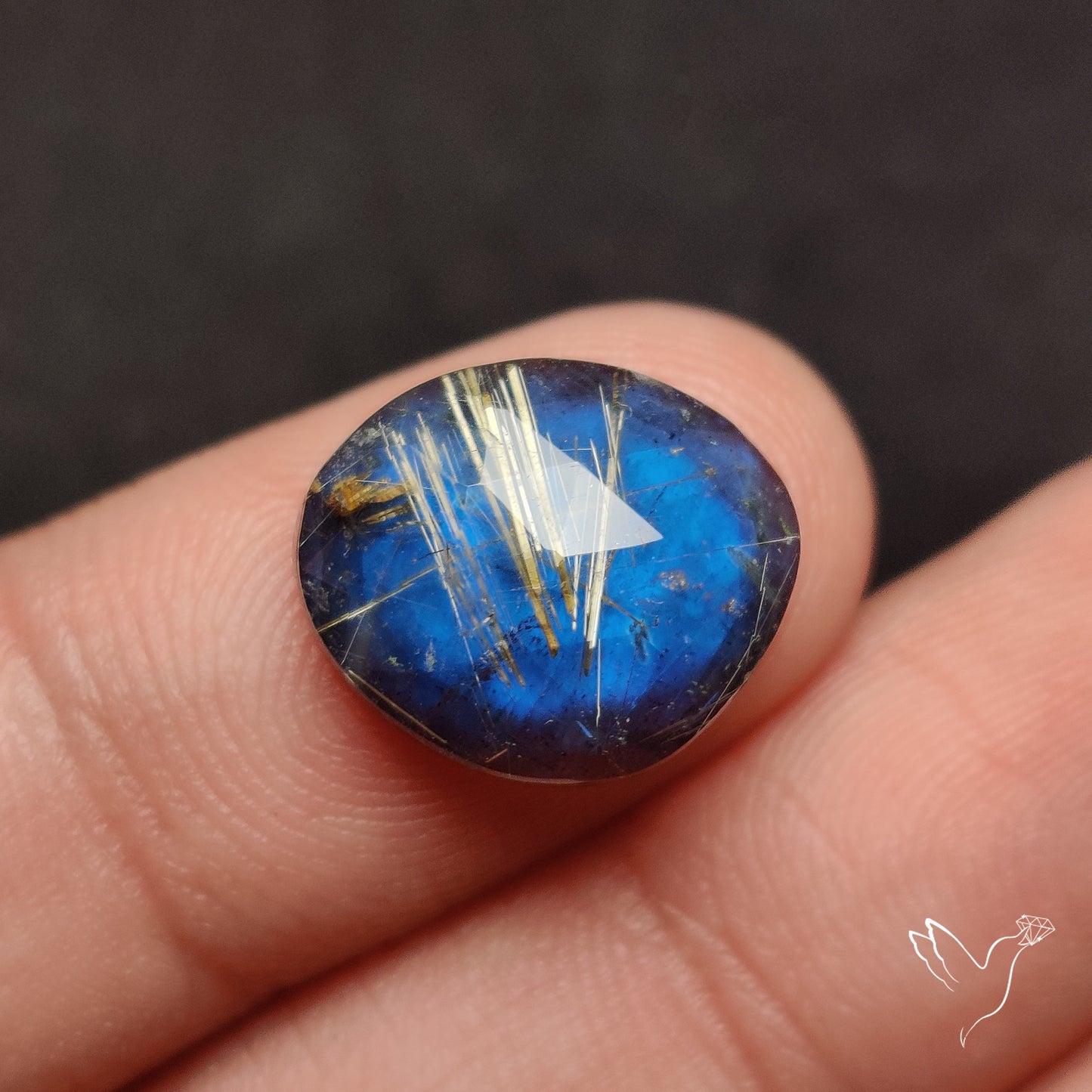 Rose Cut Golden Rutilated Quartz With Blue Labradorite Doublet