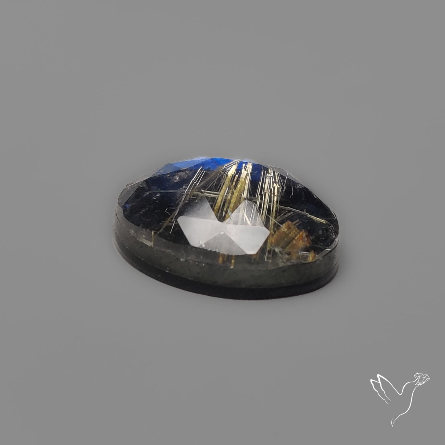 Rose Cut Golden Rutilated Quartz With Blue Labradorite Doublet