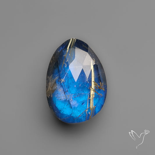 Rose Cut Golden Rutilated Quartz With Blue Labradorite Doublet