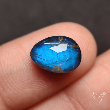 Rose Cut Golden Rutilated Quartz With Blue Labradorite Doublet