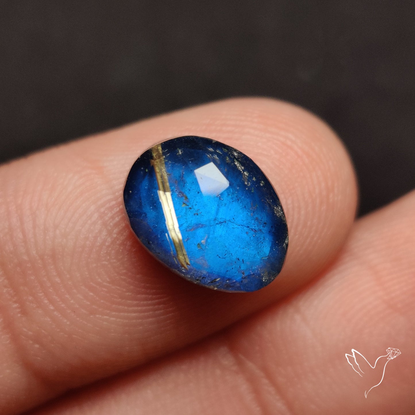 Rose Cut Golden Rutilated Quartz With Blue Labradorite Doublet