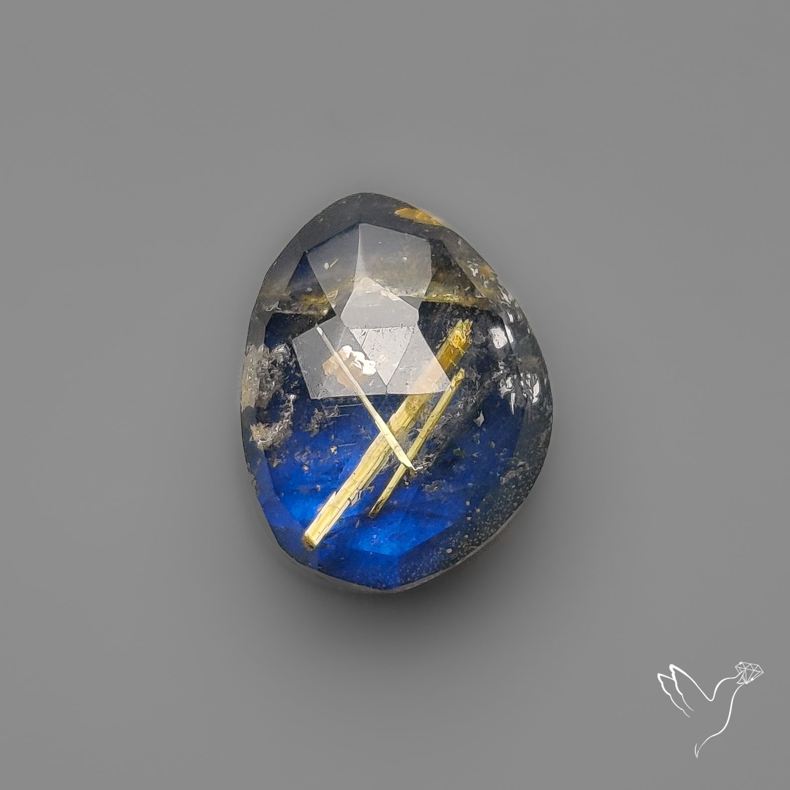 Rose Cut Golden Rutilated Quartz With Blue Labradorite Doublet