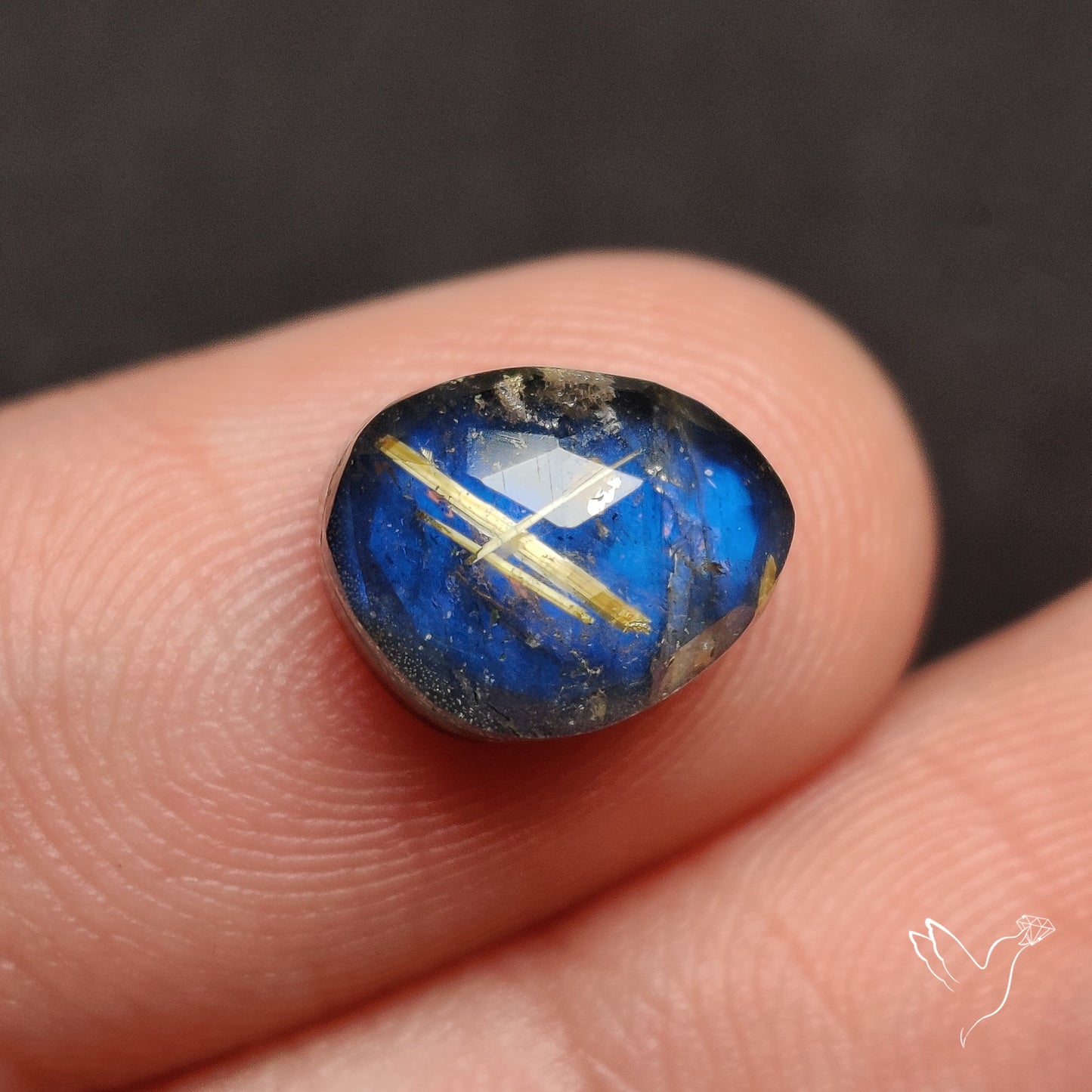 Rose Cut Golden Rutilated Quartz With Blue Labradorite Doublet