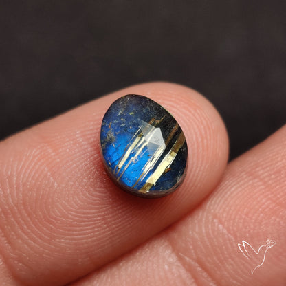 Rose Cut Golden Rutilated Quartz With Blue Labradorite Doublet