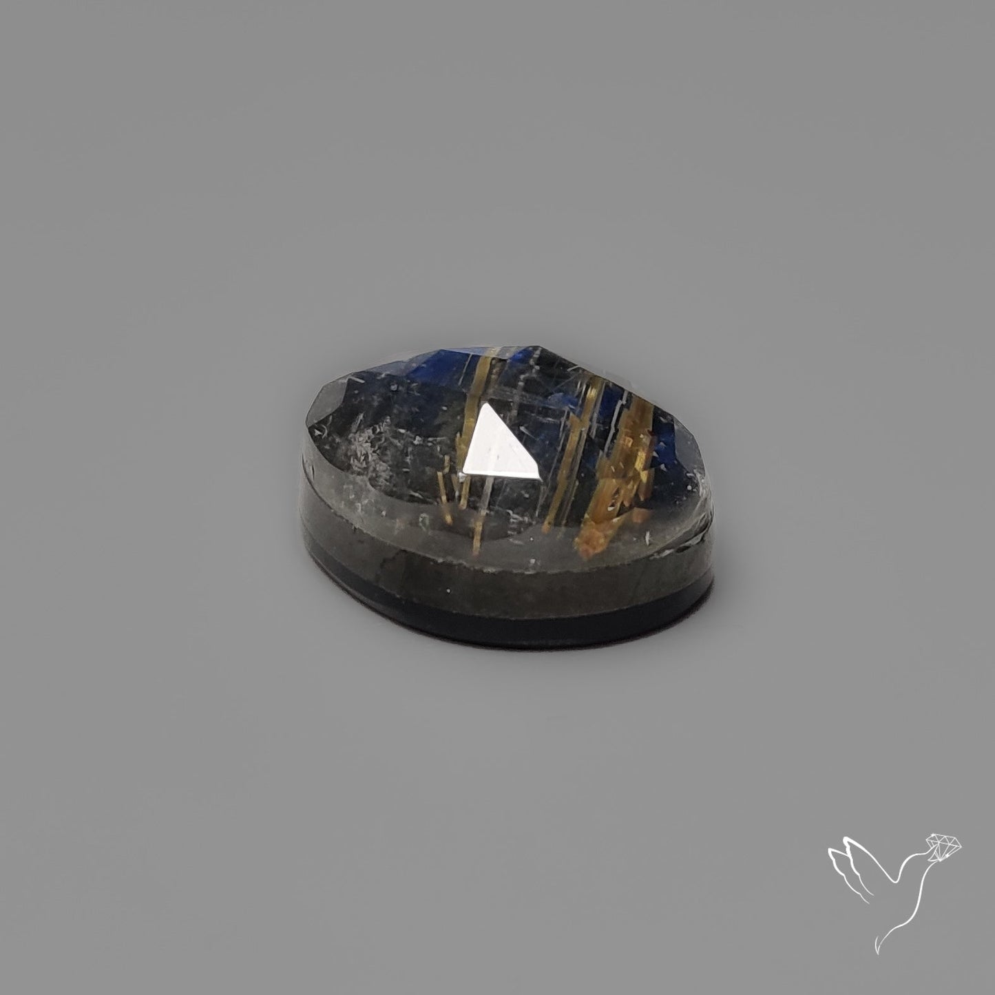 Rose Cut Golden Rutilated Quartz With Blue Labradorite Doublet