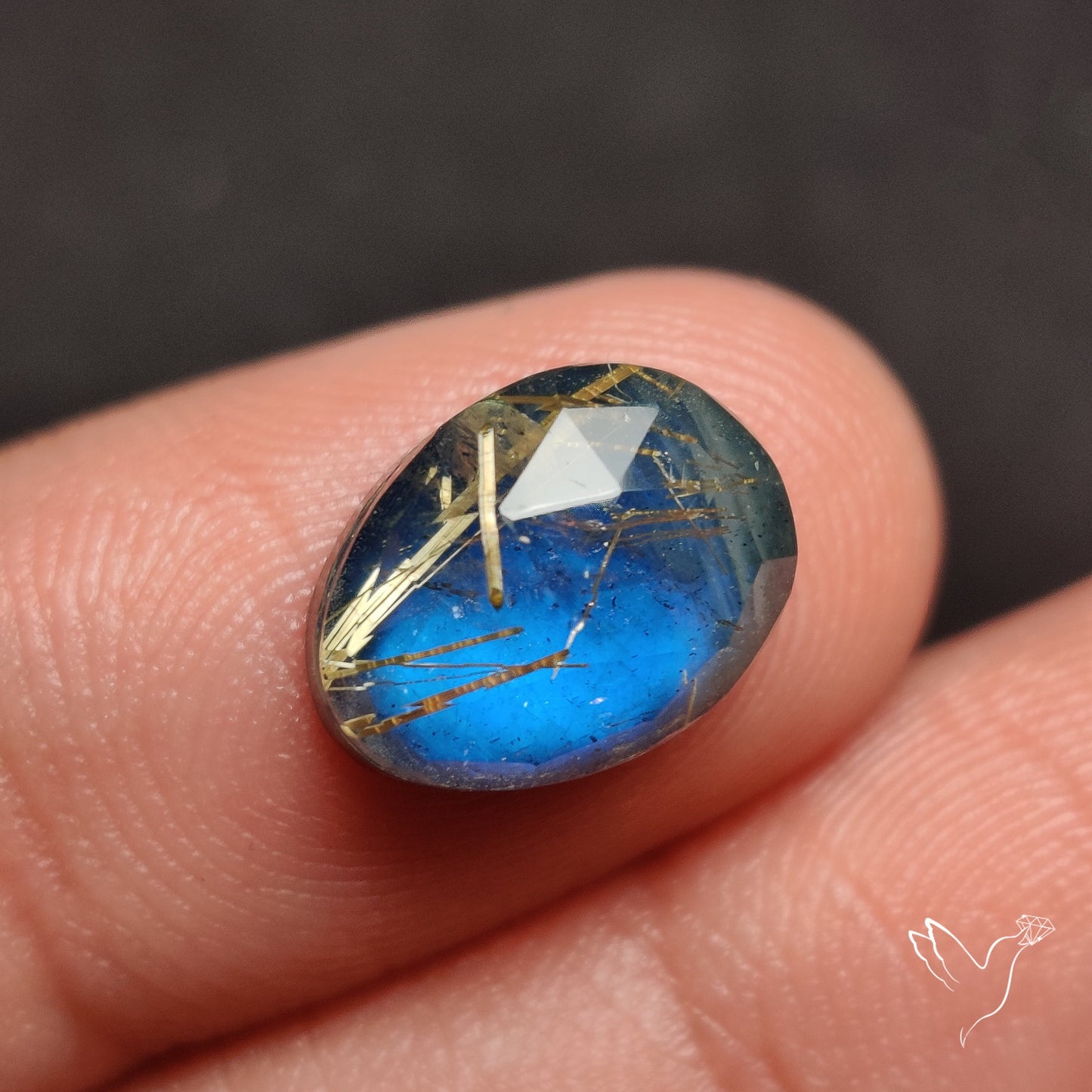 Rose Cut Golden Rutilated Quartz With Blue Labradorite Doublet