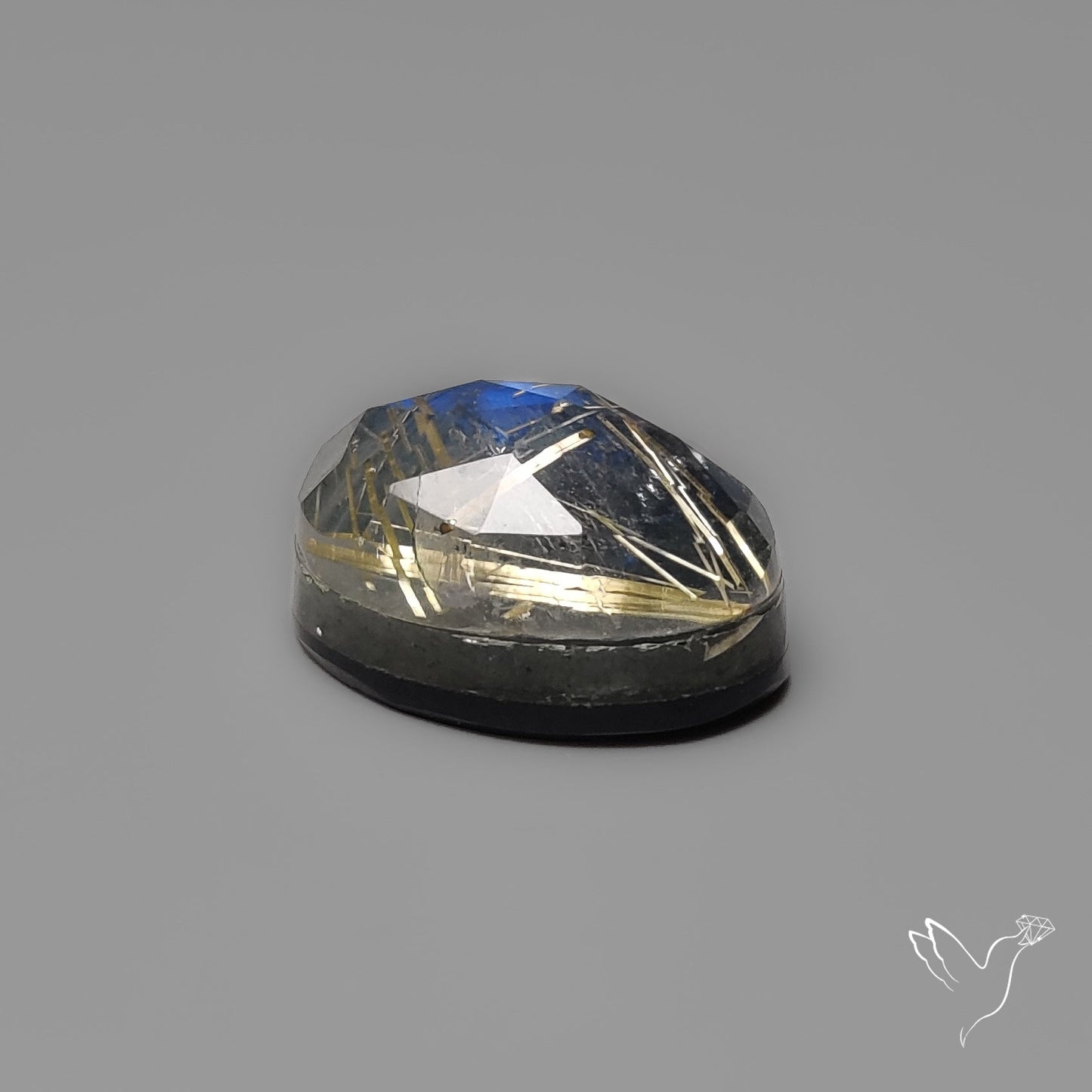 Rose Cut Golden Rutilated Quartz With Blue Labradorite Doublet