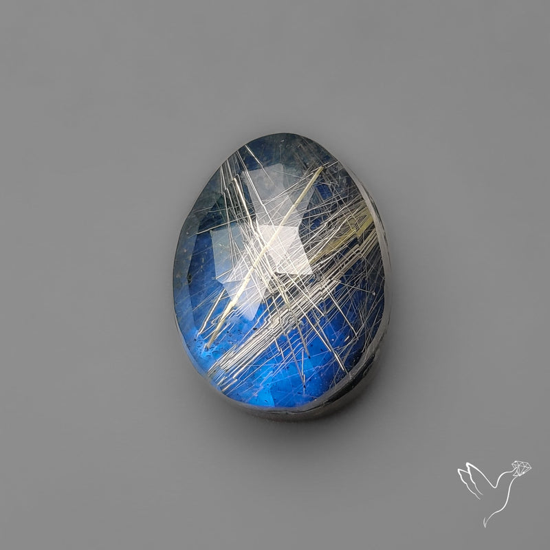 Rose Cut Golden Rutilated Quartz With Blue Labradorite Doublet