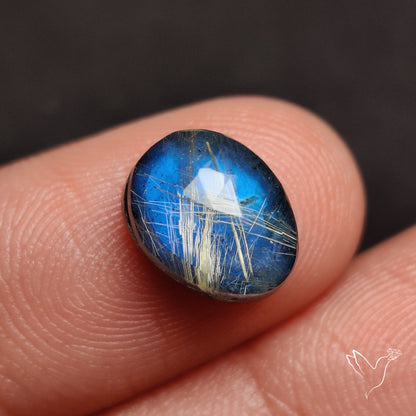 Rose Cut Golden Rutilated Quartz With Blue Labradorite Doublet