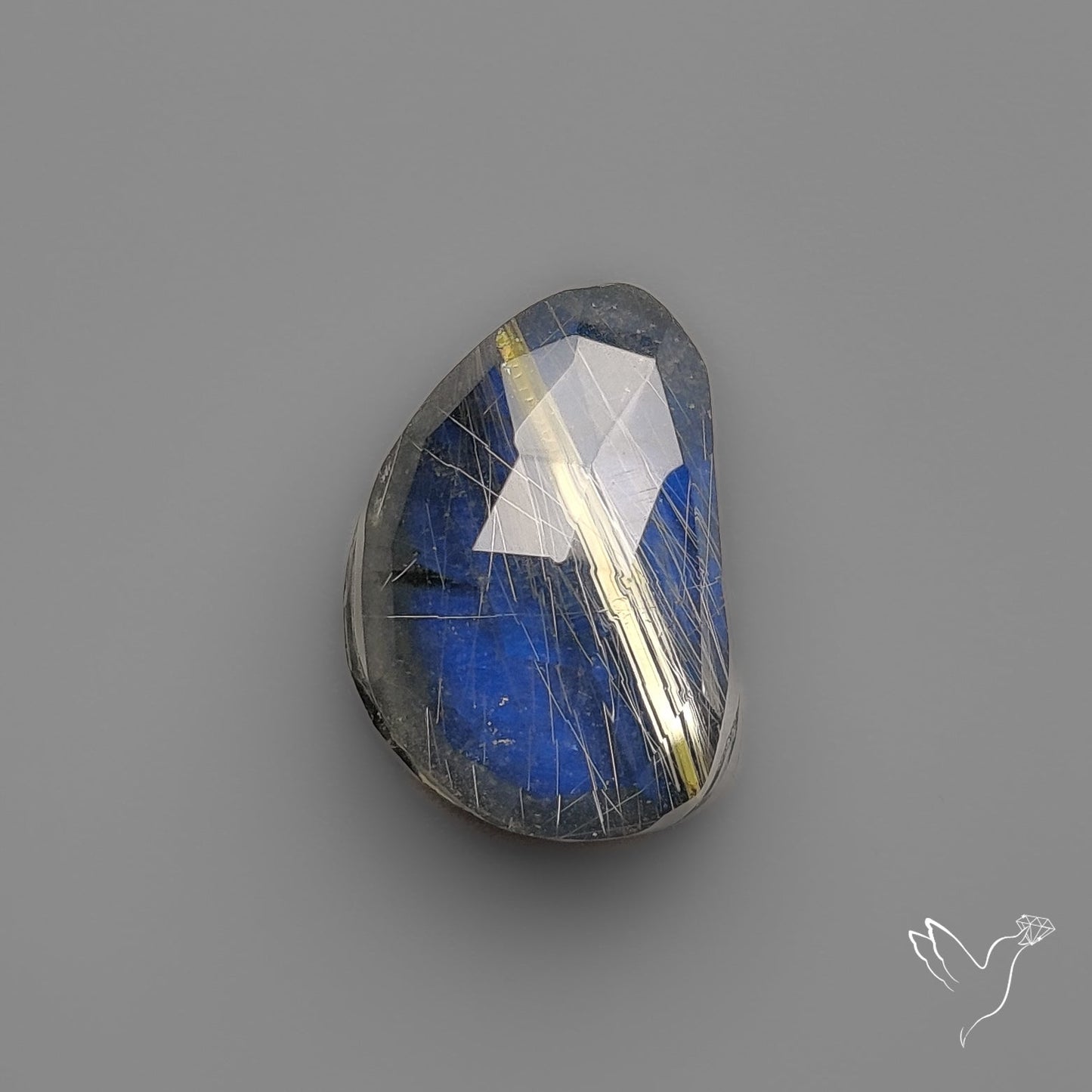 Rose Cut Golden Rutilated Quartz With Blue Labradorite Doublet